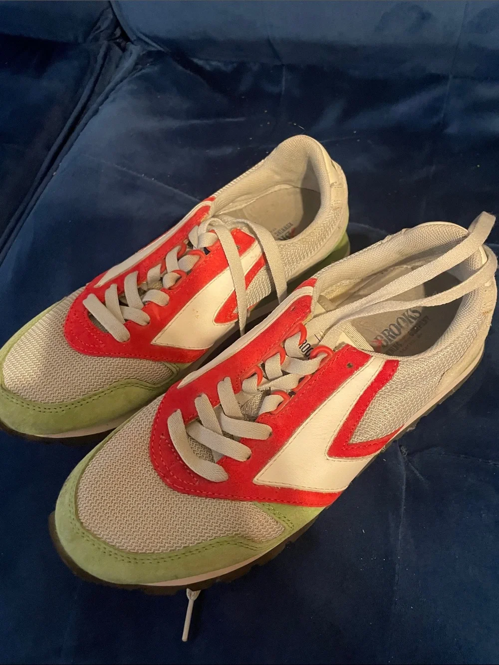 Brooks Retro Runner Sneakers in White, Red & Light Green